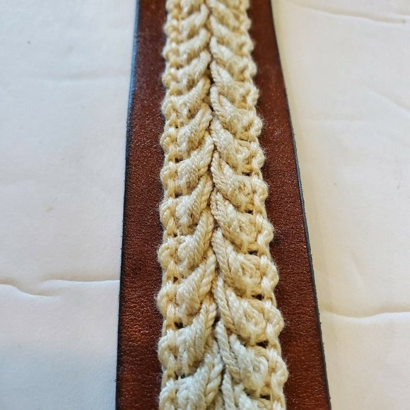 Vintage Brown Leather Boho Belt Embroidered Brass - Picture 5 of 7